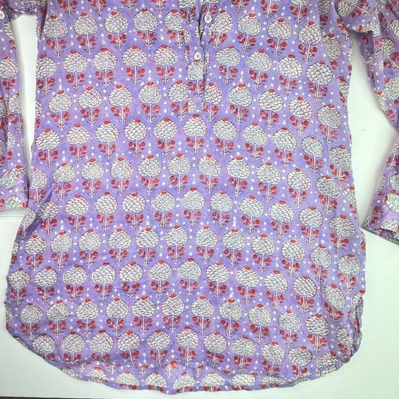Oliphant Women Tunic Top Purple Printed Cotton Size Small Relaxed Lightweight - Picture 3 of 11